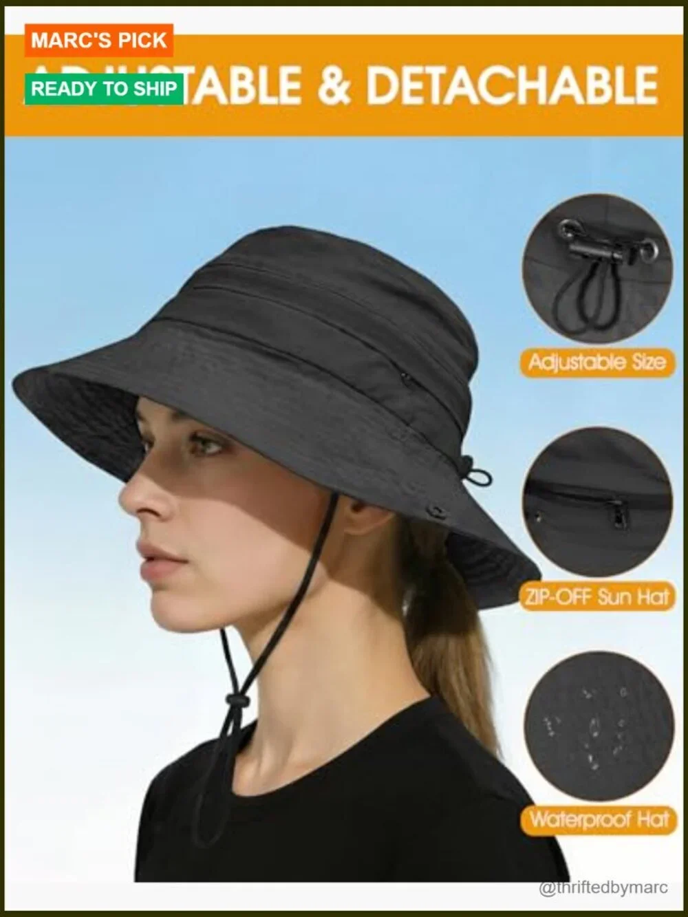 Packable Bucket Sun Hat UPF 50+ Waterproof Adjustable for Hiking Fishing